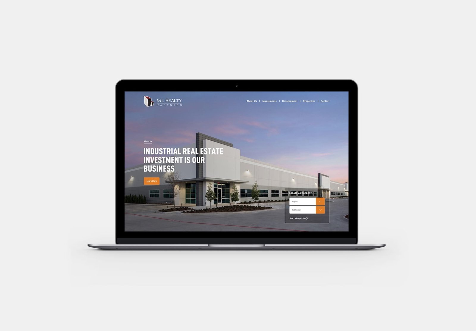 ML Realty Partners homepage shown on a laptop